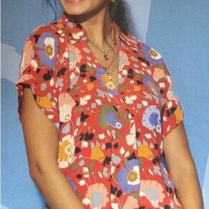 Cabi Orange Floral Replay Blouse Small Style 5892